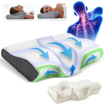 Produktbild von Juksun Schmetterlingskissen Ergonomisches Nackenkissen 50x30x10cm Memory Foam weiß grau für alle Schlafpositionen