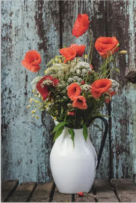 Produktbild von ARTland Wandbild Alu für Innen & Outdoor Krug mit Mohnblumen Größe: 40x60 cm