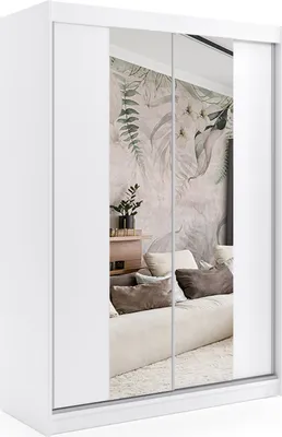 Produktbild von ALTDECOR Kleiderschrank mit Spiegel, Schiebetüren mit kugelgelagerte Führungsschienen und Aluminium-Leisten - LUZO - 150 cm - Weiß