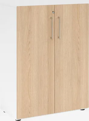 Produktbild von Aktenschrank abschließbar, Büroschrank Holz 80cm breit in Weiß/Eiche - abschließbarer Schrank mit Aktenregal für's Büro & Arbeitszimmer, Büro Möbel Ordnerschrank mit Schloss