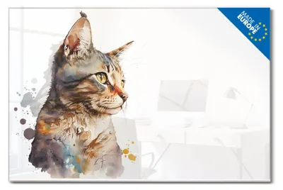 Produktbild von banjado Magnettafel aus Glas, beschreibbar, 60x40cm groß, ESG Sicherheitsglas mit Motiv Katzenportrait in Aquarell 2 [MTGQ1 13447]