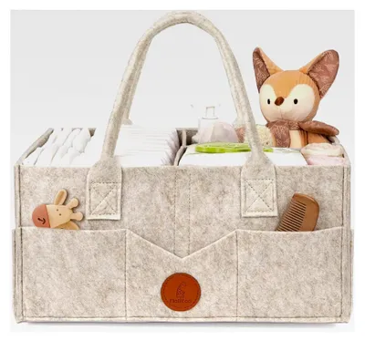 Produktbild von Wickeltisch Organizer, Baby Windel Caddy, Robuste Tragbare Filztasche, Baby Aufbewahrungskorb mit Herausnehmbaren Fächern, Windeltasche für Babyparty, Khaki