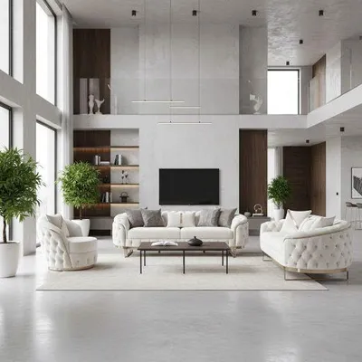 Produktbild von Sofa -Set MIRA mit Knopfheftung in 5 edlen Farbvarianten 3-Sitzer + 3-Sitzer + Sessel Farbe: Weiß