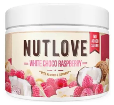 Produktbild von ALLNUTRITION Nutlove White Choco Raspberry 500g Weiße Schokolade Himbeere Creme Ohne Zuckerzusatz Fit Aufstrich Ohne Palmöl