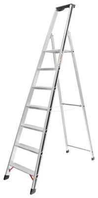Produktbild von Hymer Alu Pro Stufenstehleiter, 7 Stufen, senkrechte Höhe 2,18 m, Reichhöhe 3,58 m, Gewicht 6,86 kg