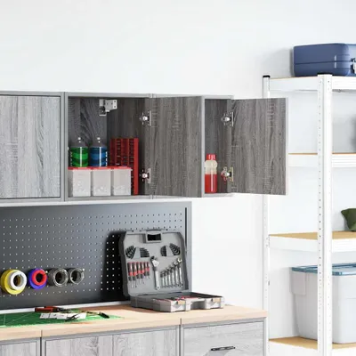 Zdjęcie produktu dla vidaXL Szafki ścienne do garażu 2 szt. Szary materiał drewnopochodny Sonoma