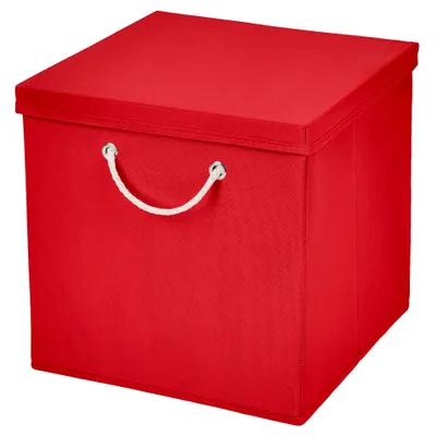 Produktbild von 1 Stück Rot Faltbox 30 x 30 x 30 cm Aufbewahrungsbox faltbar mit Kordel und mit Deckel