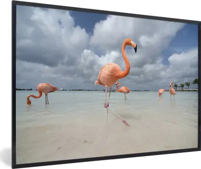 Produktbild von MuchoWow® MuchoWow® Gerahmtes Poster Flamingos auf einer Insel in Aruba 60x40 cm - Poster mit zchwarzem Bilderrahmen - Printing - Wanddeko Schlafzimmer