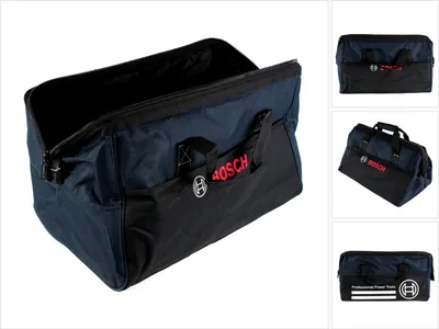 A collage of images showing a Bosch tool bag from different angles.
