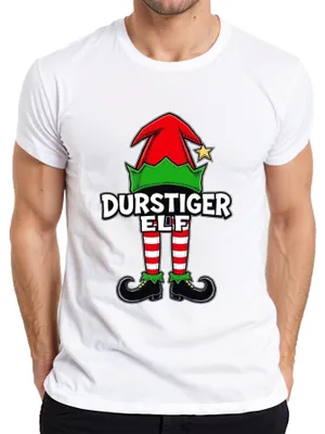 Zdjęcie produktu dla DURSTIGER ELF śmieszny prezent świąteczny świąteczna impreza elfy koszulka męska, biały, XL