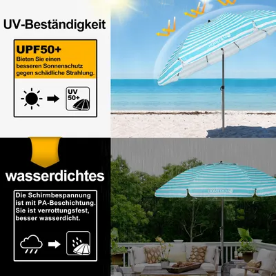 BEACH STATE Summerland Strandschirm 2m Mit Fransen - UV50+ Sonnenschutz Für Pool & Terrasse