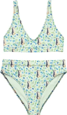 Produktbild von Mr. & Mrs. Panda Bikini Pinguinliebe Design Größe XXL - Weiß - Geschenk, Blaue Blumen, High Waist, Zweiteiler, Bademode, Bikinioberteil, Aquarell, Muster, Pinguine