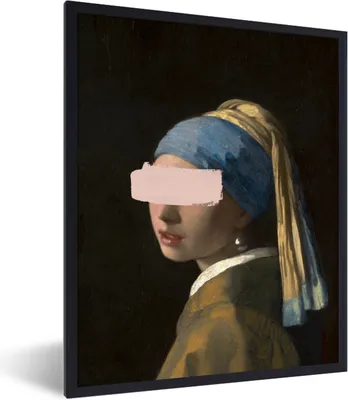 Produktbild von MuchoWow® Gerahmtes Poster Mädchen mit Perlenohrring - Vermeer - Pastell 60x80 cm - Poster mit Schwarzem Bilderrahmen Wandposter Rahmen Foto Bilder - Premium - Wanddeko Wohnzimmer