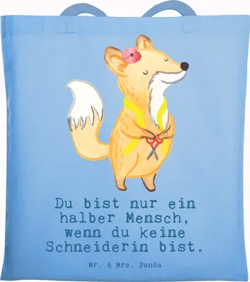 Produktbild von Mr. & Mrs. Panda Shopping Tasche Schneiderin Herz - Sky Blue - Geschenk, Tote Bag, Jutetasche, Schultasche, Beutel, Stoffbeutel