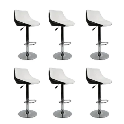 Image de Tabouret de bar (lot de 6) Chaise de bar pivotante Tabouret de cuisine en similicuir Réglable en hauteur Blanc et noir