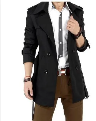 Produktbild von 2023 frühling und Herbst Neue männer Windjacke männer Slim Fit Koreanische Zweireiher Mid-Länge Mode Jacke für männer schwarz M
