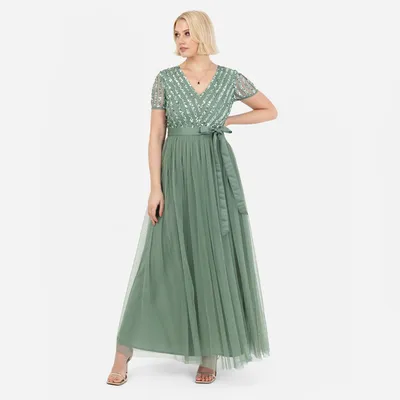 Produktbild von Maya Deluxe Damen Maxikleid für Damen, ideal für Brautjungfern, mit V-Ausschnitt und Ballkleid-Schnitt