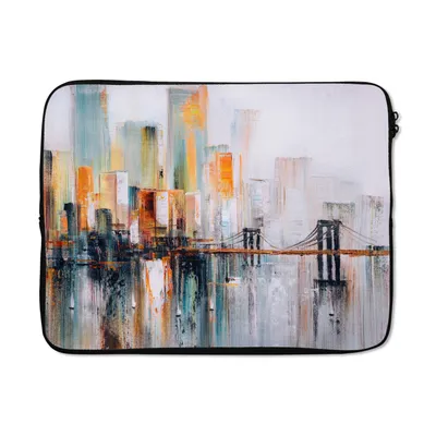 Produktbild von MuchoWow® Laptop Hülle 17 Zoll Laptoptasche Ölgemälde - Skyline - Abstrakt - Zipper - Schutzabdeckung
