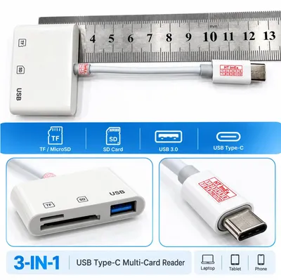 Produktbild von USB-C SD-Kartenleser Micro-SD OTG Adapter SDHC SDXC TF 5 Gbit/s