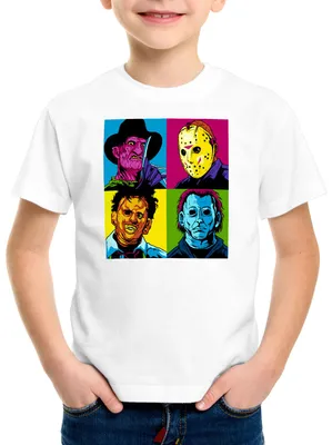 Produktbild von style3 Pop-Art Grusel Kinder T-Shirt freddy jasonn michael leatherface warhol