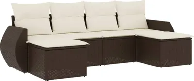 Produktbild von 6-tlg. Garten-Sofagarnitur mit Kissen Braun Poly Rattan