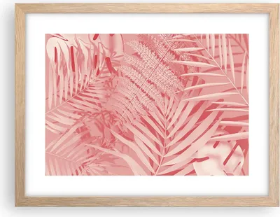 Produktbild von Gerahmtes Poster - Rahmen in heller Eiche - Rosa Blätter Palmen - 40x30 cm - Wand Bild - Wanddeko - Wandbilder - Kunstposter - Wandposter - Bilderrahmen - Bilder - Kunstdruck - P2NAA40x30-4745