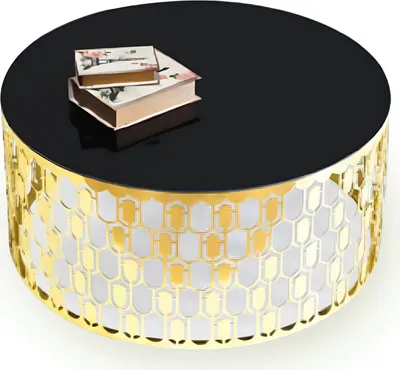 Productafbeelding van Sofatafel, salontafel, bijzettafel, gouden tafel, modern, glazen tafel