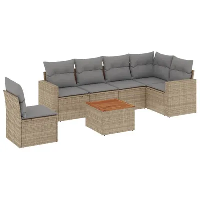 Produktbild von vidaXL 7-tlg. Garten-Sofagarnitur mit Kissen Beige Poly Rattan