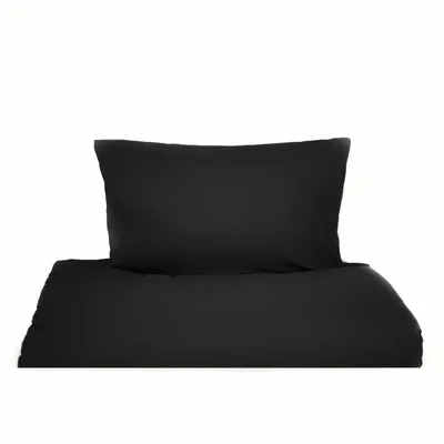 Immagine prodotto di Set di biancheria da letto monocolore per letti singoli e matrimoniali, 100% cotone nero 155x220 cm