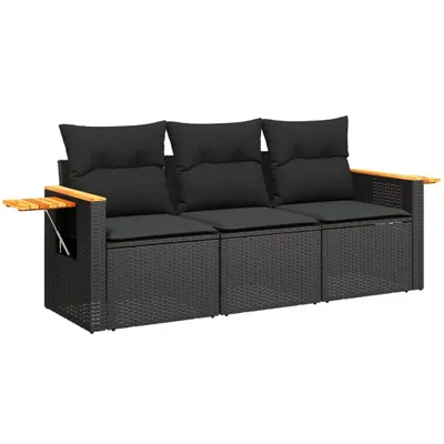 Obrázek produktu pro vidaXL 3dílná zahradní sedací souprava s polštáři Black Poly Rattan