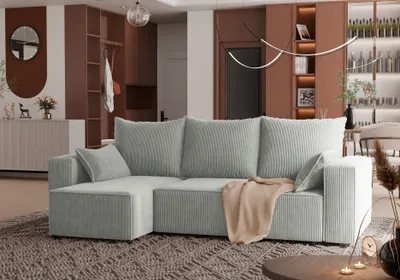 Produktbild von 4ALLHOME Ecksofa Cordi mit Schlaffunktion, Couch, Sofa mit Bettkasten, Cord, Eckcouch, L-Form Poso 55 Grau