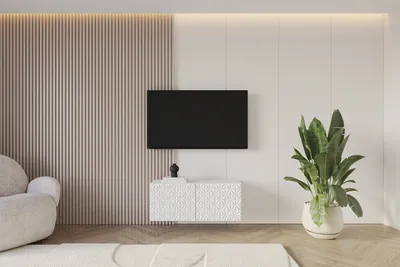 Produktbild von ALTDECOR TV-Schrank VIRA-W mit Gefrästen Fronten 100x40x40 Lowboard hängend, TV Möbel, TV Cabinet, Fernsehtisch, Fernsehschrank, TV Kommode, TV Tisch, TV Sideboard, TV Board - Weiß