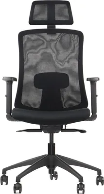 Produktbild von Ergonomischer Bürodrehstuhl MORTON, Nylon Basis, verstellbare Armlehnen, Kopfstütze und Lordosenstütze, Sitzverlängerung, Selbstwiegemechanismus, Schwarz