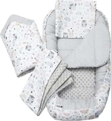 Image de 5 pièces, Nid de bébé, Couverture d'éveil, 100x60x15, Clairière avec Minky gris