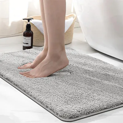 Image de Tapis de bain en microfibre, épaisseur 2 cm, ultra-absorbant, 50 x 80 cm, gris clair