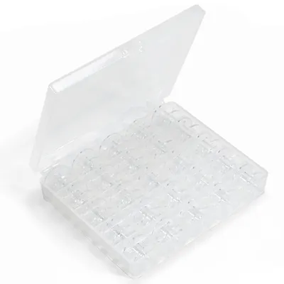 Produktbild von 25 Nähmaschinenspulen mit Spulenhalter, universell, transparent