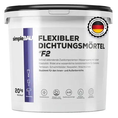 Produktbild von SimpleBau Schnell abbindender flexibler Abdichtungsmörtel F2 20 KG Zweikomponentiger wasserstop flexibler Mörtel. Frostsichere Abdichtungen