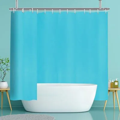 Image de Rideau de douche, polyester, rideau de douche avec poids, hydrofuge, lavable, 240 x 200 cm, bleu