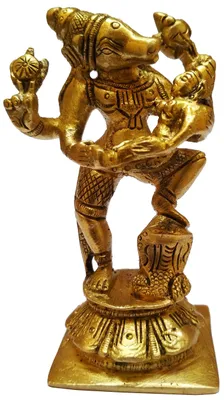 Messing Idol Varaha Lakshmi, Lord Vishnu Avatar, 2x1,5x3,5 Zoll