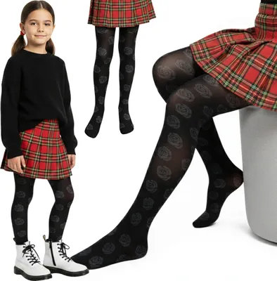 Produktbild von 2er-Pack Strumpfhosen für Mädchen – Schwarz mit Blumenmuster, weich und strapazierfähig 128