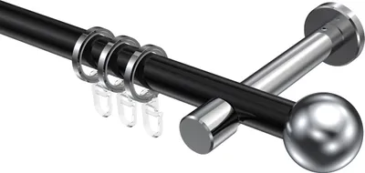 Produktbild von Interdeco Gardinenstange / Vorhangstange Schwarz / Chrom, Typ Prestige Luino (Kugel), 20 mm Ø 1-läufig, 140 cm