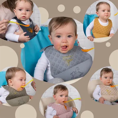 Produktbild von 2-er Pack Baby Silikon Lätzchen mit Auffangschale Silver Sage