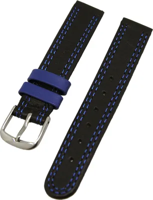 Produktbild von Uhrenarmband Kinder Kalbleder Schwarz mit blauer Naht 14mm Dornschließe