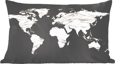 Produktbild von MuchoWow® Zierkissen Sofakissen Wohnzimmer Dekokissen 50x30 cm Weltkarte - Beige - Schwarz - Wohnzimmerdekoration - Polster mit Photo