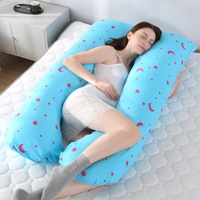 Produktbild von U Form Kopfkissen Stillkissen für Schwangere mit Kissenbezug 60×120 cm,Blau Mond