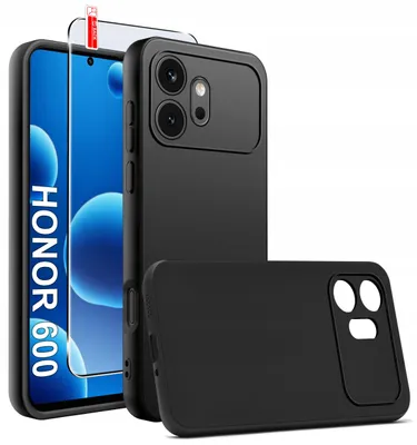 Obrázok produktu pre Čierne, elegantné silikónové puzdro pre Honor 600 s ochranným sklom 9H
