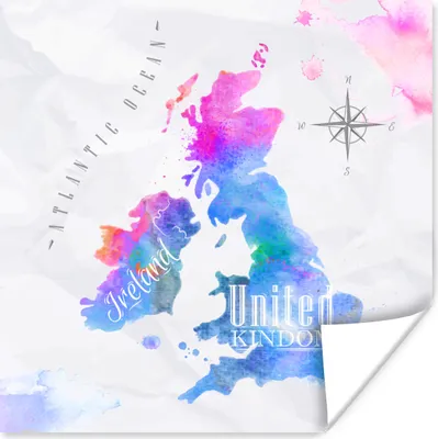 Produktbild von MuchoWow® Poster Weltkarte - England - Ölfarbe 50x50 cm - Wohnzimmerdekoration