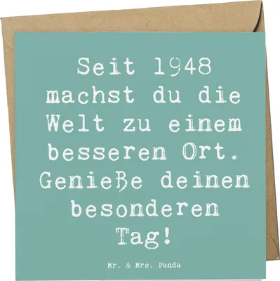 Produktbild von Mr. & Mrs. Panda Glückwunschkarte Spruch 1948 Geburtstag - Meeresbrise - Geschenk, faltkarte, Grußkarte, anlasskarte, Geburtstagsgeschenk, doppelkarte, 75., Seit, geboren