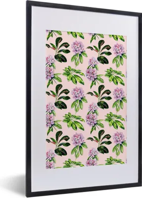 Produktbild von MuchoWow® MuchoWow® Gerahmtes Poster Blumen - Hortensie - Muster 40x60 cm - Poster mit zchwarzem Bilderrahmen - Poster in Rahmen