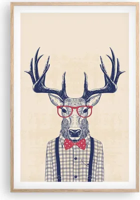 Produktbild von Gerahmtes Poster - Rahmen in heller Eiche - Charakter Hirsch Illustration hipster - 61x91,5 cm - Wand Bild - Wanddeko - Wandbilder - Wandposter - Bilderrahmen - Bilder - Kunstdruck - P2NPA61x91-3120